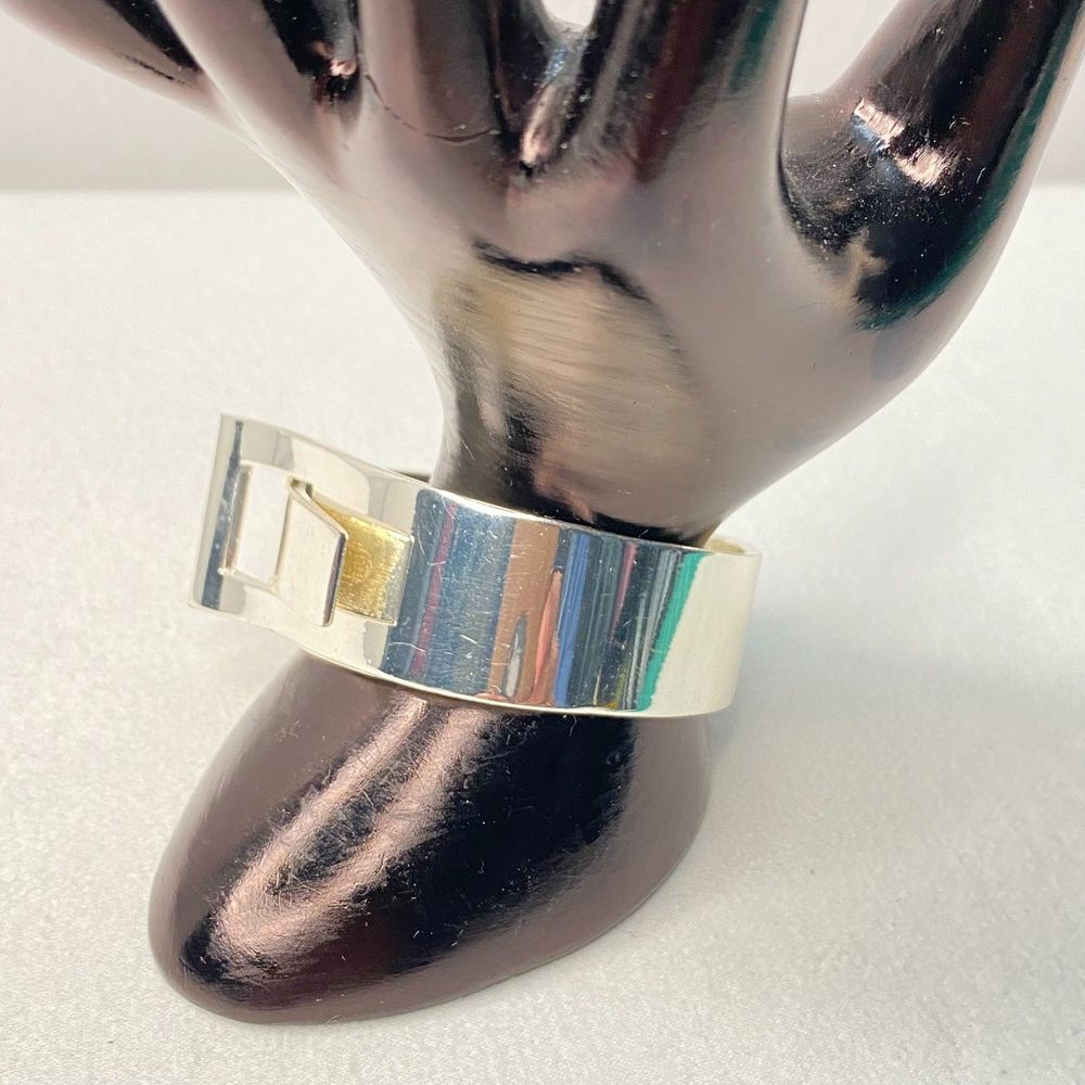 💎Silver Tone Hinged Buckle Cuff Bracelet Sleek Minimalist Vintage